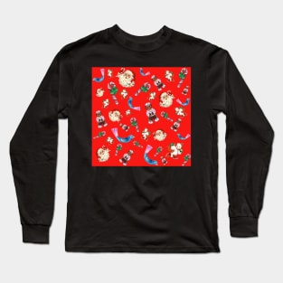 Vintage Christmas Pattern Red Long Sleeve T-Shirt